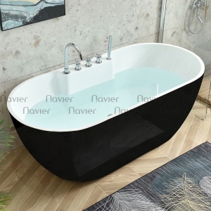 Bồn Tắm Nằm Hình Oval Màu Đen Có Massage Kèm Bộ Vòi Navier NV-1509D